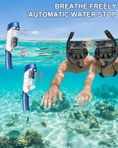 Snorkel maskasi Kattalar va yoshlar uchun snorkeling to'plami, diving maskasi va to'liq quruq snorkel suzish ko'zoynaklari snorkeling, sho'ng'in, suv ostida suzish, suzish uchun mos keladi - 2