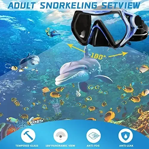 Snorkel maskasi Kattalar va yoshlar uchun snorkeling to'plami, sho'ng'in maskasi va to'liq quruq snorkel suzish ko'zoynaklari Snorkeling, sho'ng'in, suv ostida suzish, suzish uchun mos keladi - DIPUKI (1)