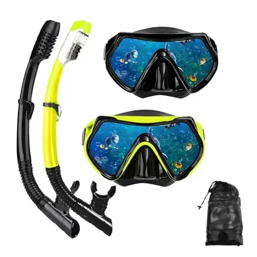 Snorkel maskasi Kattalar va yoshlar uchun snorkeling to'plami, sho'ng'in maskasi va to'liq quruq snorkel suzish ko'zoynaklari snorkeling, sho'ng'in, suvga sho'ng'ish, suzish uchun mos keladi - DIPUKI