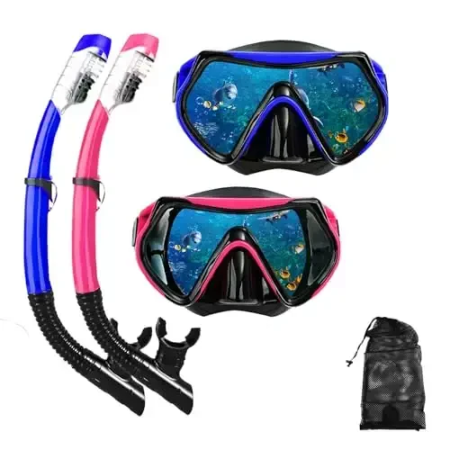 Snorkel maskasi Kattalar va yoshlar uchun snorkeling to'plami, suv osti niqobi va to'liq quruq snorkel suzish ko'zoynaklari snorkeling, sho'ng'in, suv ostida suzish, suzish uchun mos keladi - 1