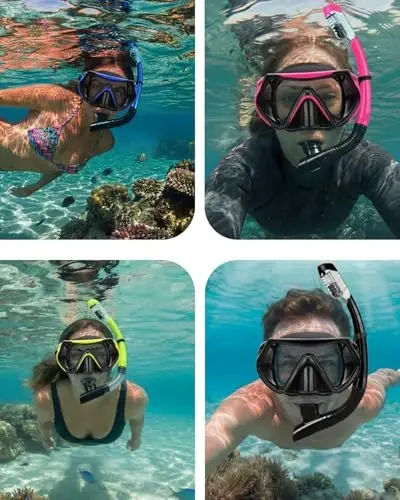 Snorkel maskasi Kattalar va yoshlar uchun snorkeling to'plami, suvga sho'ng'in maskasi va to'liq quruq snorkel suzish ko'zoynaklari snorkeling, sho'ng'in, suvga sho'ng'ish, suzish uchun mos keladi 