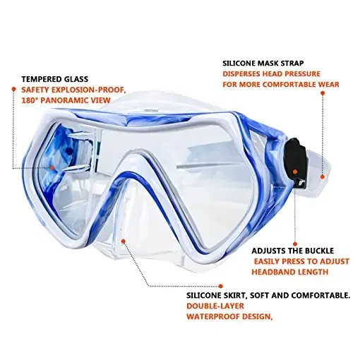 Snorkeling Gear for Adults, Dry Snorkel Mask Set, Scuba Diving Snorkle mask Set Adult, Panoramic Wide View Anti-Fog Dive mask, Swimming Diving Snorkeling Packages - 3