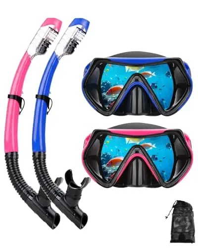 Snorkeling Gear for Adults, Dry Snorkel Mask Set, Scuba Diving Snorkle mask Set Adult, Panoramic Wide View Anti-Fog Dive mask, Swimming Diving Snorkeling Packages - DIPUKI