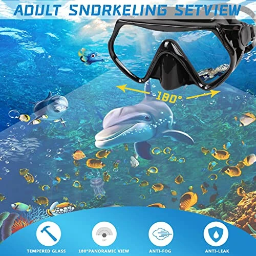 Snorkel niqobi, kattalar va yoshlar uchun Snorkeling to'plami, Sho'ng'in niqobi va to'liq quruq Snorkel suzish ko'zoynaklari Snorkeling, sho'ng'in, skuba sho'ng'in, suzish uchun mos keladi - DIPUKI (1)