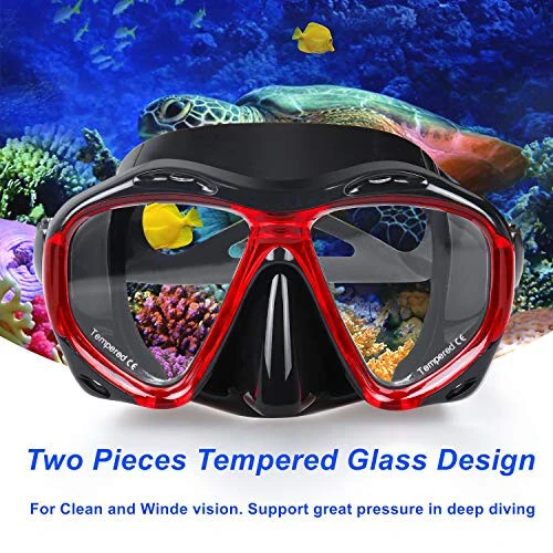 Snorkeling Diving Mask Panoramic HD Swim Mask, Anti-Fog Scuba Diving Goggles,Tempered Glass Dive Mask Adult Youth Swim Goggles with Nose Cover for Diving, Snorkeling, Swimming - EXP VISION (1)
