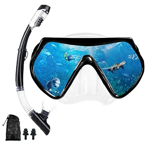 Snorkeling Gear for Adults, Diving Snorkel Mask Set, Snorkle Top Dry Valve | Scuba mask Set , Panoramic Wide View Anti-Fog Dive mask, Swimming Diving Snorkeling Packages - 1