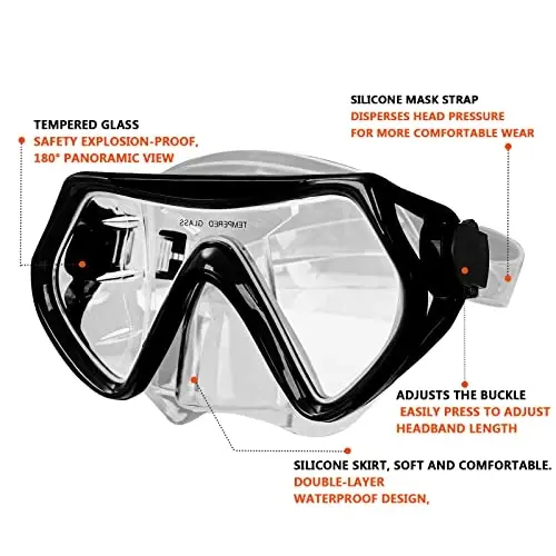 Snorkeling Gear for Adults, Diving Snorkel Mask Set, Snorkle Top Dry Valve | Scuba mask Set , Panoramic Wide View Anti-Fog Dive mask, Swimming Diving Snorkeling Packages - 4