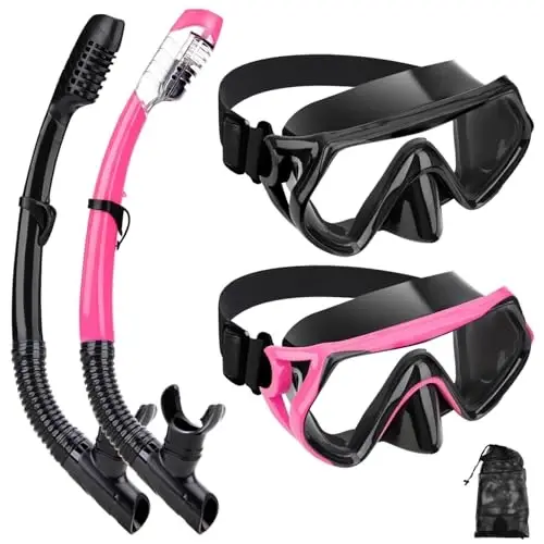 Snorkeling Gear for Adults, Dry Snorkel Mask Set, Scuba Diving Snorkle mask Set Adult, Panoramic Wide View Anti-Fog Dive mask, Swimming Diving Snorkeling Packages 