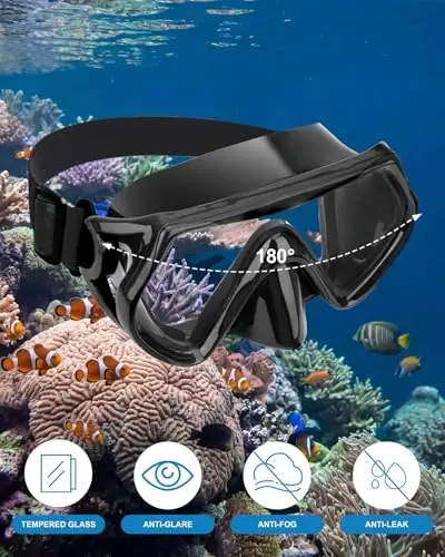 Snorkeling Gear for Adults, Dry Snorkel Mask Set, Scuba Diving Snorkle mask Set Adult, Panoramic Wide View Anti-Fog Dive mask, Swimming Diving Snorkeling Packages - 4