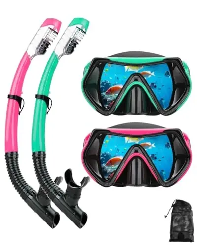 Snorkeling Gear for Adults, Dry Snorkel Mask Set, Scuba Diving Snorkle mask Set Adult, Panoramic Wide View Anti-Fog Dive mask, Swimming Diving Snorkeling Packages - DIPUKI