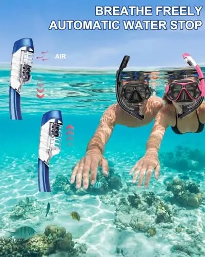 Snorkeling Gear for Adults, Dry-Top Snorkel Mask Set, Anti-Fog Scuba Diving Snorkle mask Set Adult Youth, Panoramic Wide View Dive mask, Adjustable Swimming Diving Snorkeling Packages - 5