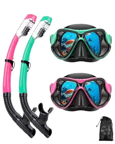 Snorkeling Gear for Adults, Dry-Top Snorkel Mask Set, Anti-Fog Scuba Diving Snorkle mask Set Adult Youth, Panoramic Wide View Dive mask, Adjustable Swimming Diving Snorkeling Packages 