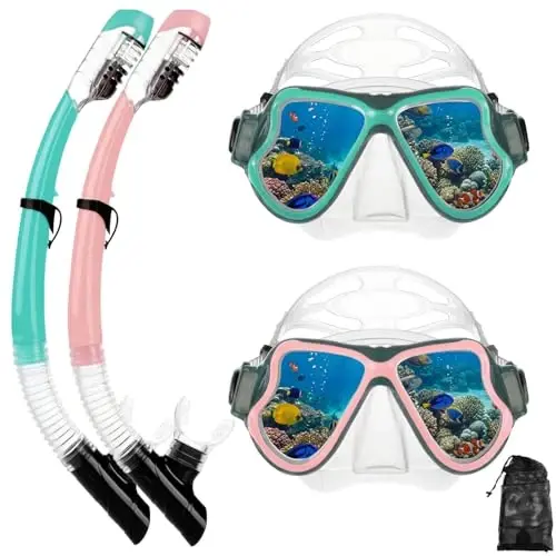 Snorkeling Gear for Adults Kids, Dry-Top Snorkel Mask Set, Anti-Fog Scuba Diving Snorkle mask Set Adult Youth, Dive mask, Adjustable Swimming Diving Snorkeling Packages - 1