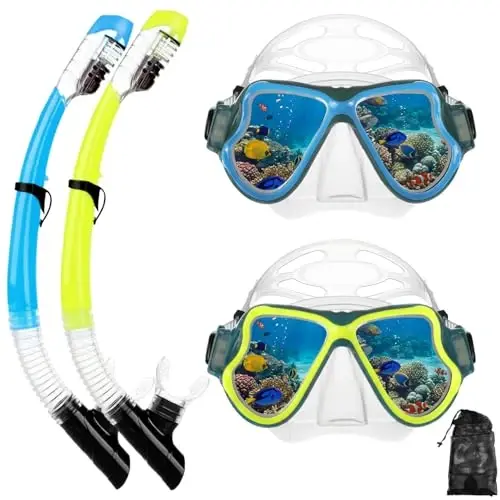 Snorkeling Gear for Adults Kids, Dry-Top Snorkel Mask Set, Anti-Fog Scuba Diving Snorkle mask Set Adult Youth, Dive mask, Adjustable Swimming Diving Snorkeling Packages - 1