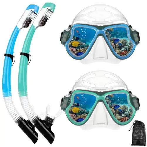 Snorkeling Gear for Adults Kids, Dry-Top Snorkel Mask Set, Anti-Fog Scuba Diving Snorkle mask Set Adult Youth, Dive mask, Adjustable Swimming Diving Snorkeling Packages - 1
