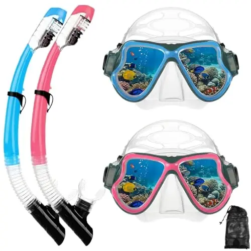 Snorkeling Gear for Adults Kids, Dry-Top Snorkel Mask Set, Anti-Fog Scuba Diving Snorkle mask Set Adult Youth, Dive mask, Adjustable Swimming Diving Snorkeling Packages - 1