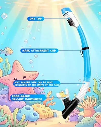 Snorkeling Gear for Adults Kids, Dry-Top Snorkel Mask Set, Anti-Fog Scuba Diving Snorkle mask Set Adult Youth, Dive mask, Adjustable Swimming Diving Snorkeling Packages - 5