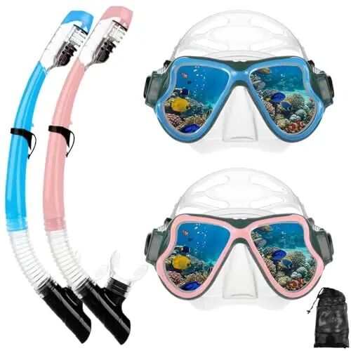 Snorkeling Gear for Adults Kids, Dry-Top Snorkel Mask Set, Anti-Fog Scuba Diving Snorkle mask Set Adult Youth, Dive mask, Adjustable Swimming Diving Snorkeling Packages - 1