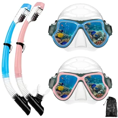 Snorkeling Gear for Adults Kids, Dry-Top Snorkel Mask Set, Anti-Fog Scuba Diving Snorkle mask Set Adult Youth, Dive mask, Adjustable Swimming Diving Snorkeling Packages - 1