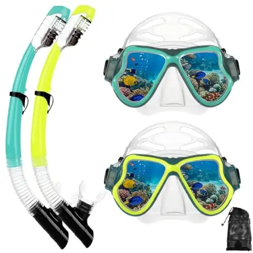 Snorkeling Gear for Adults Kids, Dry-Top Snorkel Mask Set, Anti-Fog Scuba Diving Snorkle mask Set Adult Youth, Dive mask, Adjustable Swimming Diving Snorkeling Packages - DIPUKI