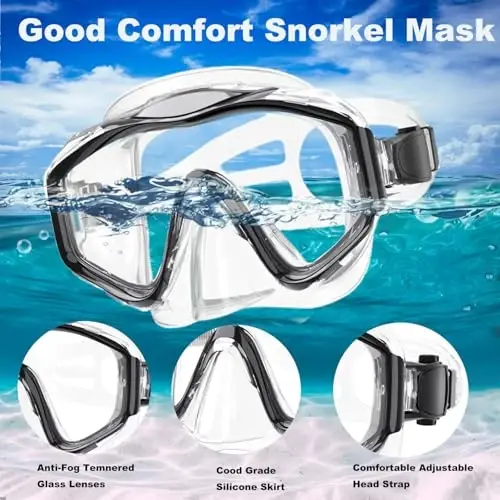 Snorkeling Gear for Adults,Dry-Top Snorkel Set with Tempered Glass,Anti-Fog & Anti-Leak Panoramic Swim Mask, Adjustable Snorkel Kit with Carry Bag for Scuba Diving, Swimming,Travel - 5