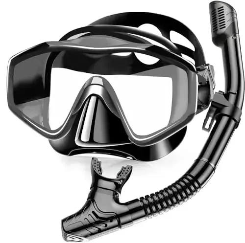 Snorkeling Gear for Adults,Dry-Top Snorkel Set with Tempered Glass,Anti-Fog & Anti-Leak Panoramic Swim Mask, Adjustable Snorkel Kit with Carry Bag for Scuba Diving, Swimming,Travel - SEATHEWAY