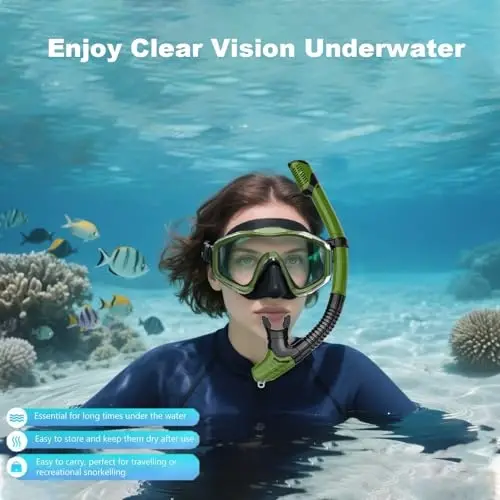 Snorkeling Gear for Adults,Dry-Top Snorkel Set with Tempered Glass,Anti-Fog & Anti-Leak Panoramic Swim Mask, Adjustable Snorkel Kit with Carry Bag for Scuba Diving, Swimming,Travel - 3