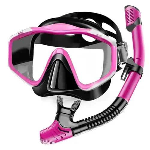 Snorkeling Gear for Adults,Dry-Top Snorkel Set with Tempered Glass,Anti-Fog & Anti-Leak Panoramic Swim Mask, Adjustable Snorkel Kit with Carry Bag for Scuba Diving, Swimming,Travel - 1