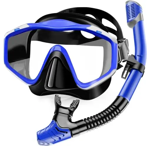 Snorkeling Gear for Adults,Dry-Top Snorkel Set with Tempered Glass,Anti-Fog & Anti-Leak Panoramic Swim Mask, Adjustable Snorkel Kit with Carry Bag for Scuba Diving, Swimming,Travel - SEATHEWAY