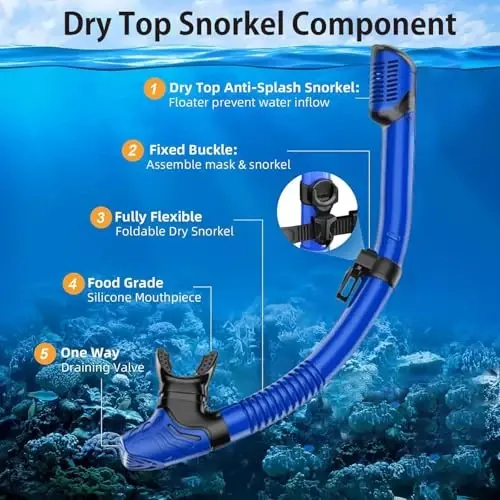 Snorkeling Gear for Adults,Dry-Top Snorkel Set with Tempered Glass,Anti-Fog & Anti-Leak Panoramic Swim Mask, Adjustable Snorkel Kit with Carry Bag for Scuba Diving, Swimming,Travel - 4