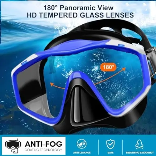 Snorkeling Gear for Adults,Dry-Top Snorkel Set with Tempered Glass,Anti-Fog & Anti-Leak Panoramic Swim Mask, Adjustable Snorkel Kit with Carry Bag for Scuba Diving, Swimming,Travel - 2