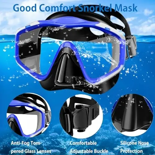 Snorkeling Gear for Adults,Dry-Top Snorkel Set with Tempered Glass,Anti-Fog & Anti-Leak Panoramic Swim Mask, Adjustable Snorkel Kit with Carry Bag for Scuba Diving, Swimming,Travel - 3