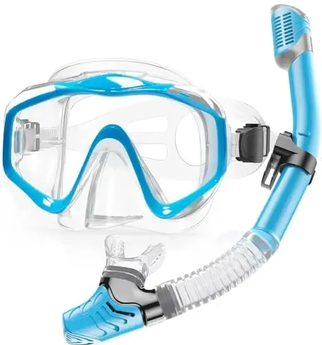 Snorkeling Gear for Adults,Dry-Top Snorkel Set with Tempered Glass,Anti-Fog & Anti-Leak Panoramic Swim Mask, Adjustable Snorkel Kit with Carry Bag for Scuba Diving, Swimming,Travel 