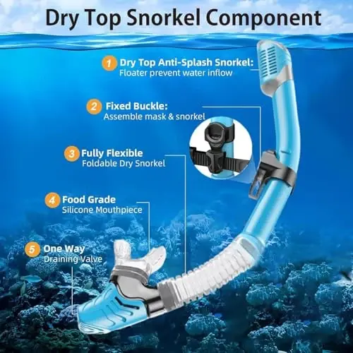 Snorkeling Gear for Adults,Dry-Top Snorkel Set with Tempered Glass,Anti-Fog & Anti-Leak Panoramic Swim Mask, Adjustable Snorkel Kit with Carry Bag for Scuba Diving, Swimming,Travel - 4