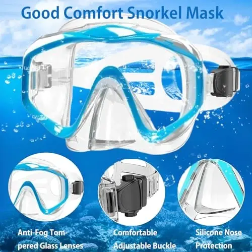 Snorkeling Gear for Adults,Dry-Top Snorkel Set with Tempered Glass,Anti-Fog & Anti-Leak Panoramic Swim Mask, Adjustable Snorkel Kit with Carry Bag for Scuba Diving, Swimming,Travel - 5