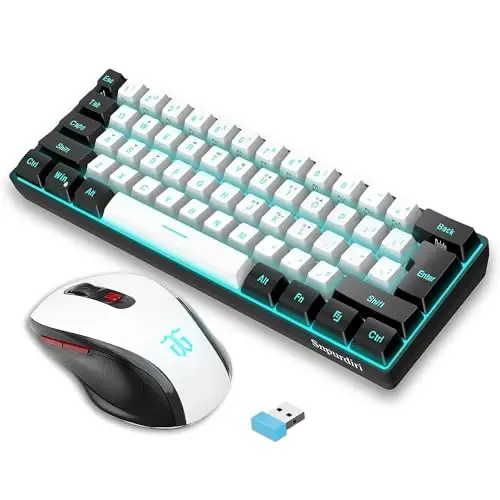 Snpurdiri 2.4G Wireless Gaming Keyboard and Mouse Combo, Include Mini 60% Merchanical Feel RGB Backlit Keyboard, Ergonomic Vertical Feel Small Wireless Mouse(Black and White) - SNPURDIRI