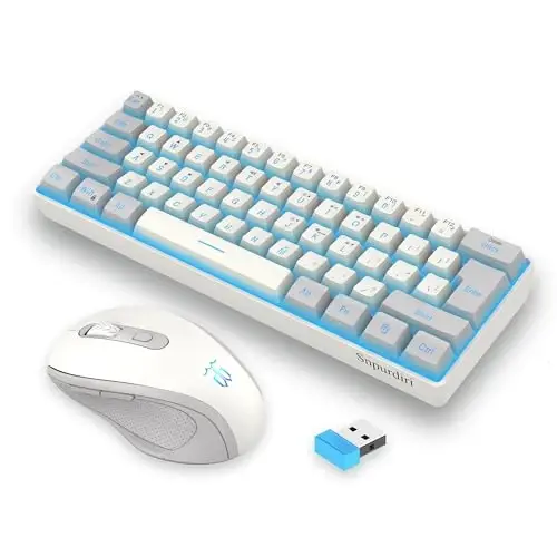 Snpurdiri 2.4G Wireless Gaming Keyboard and Mouse Combo, Include Mini 60% Mechanical Feel RGB Backlit Keyboard, Ergonomic Vertical Feel Small Wireless Mouse(Grey and White) - 1
