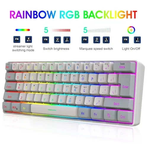 Snpurdiri 2.4G Wireless Gaming Keyboard and Mouse Combo, Include Mini 60% Mechanical Feel RGB Backlit Keyboard, Ergonomic Vertical Feel Small Wireless Mouse(Grey and White) - 2