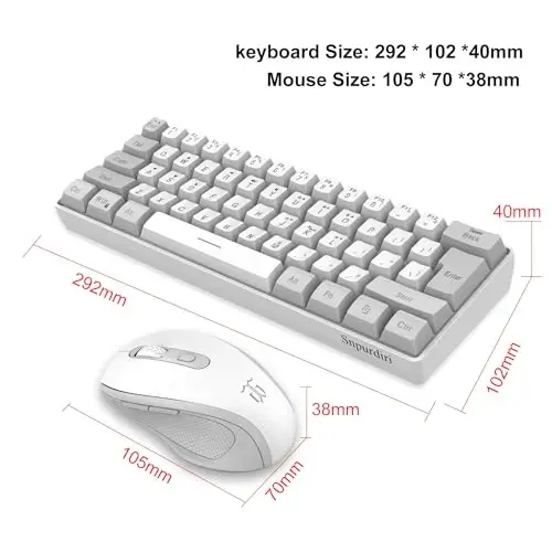 Snpurdiri 2.4G Wireless Gaming Keyboard and Mouse Combo, Include Mini 60% Mechanical Feel RGB Backlit Keyboard, Ergonomic Vertical Feel Small Wireless Mouse(Grey and White) - 5