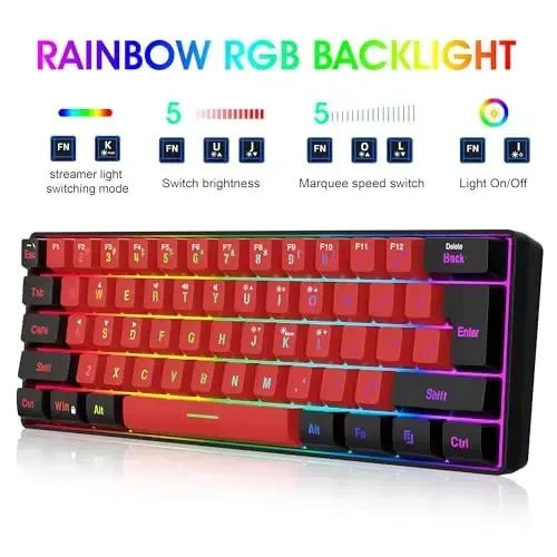 Snpurdiri 2.4G Wireless Gaming Keyboard and Mouse Combo, 60 Percent Wireless Keyboard and Ergonomic Vertical Feel Small Mouse (Black and Red) - 5