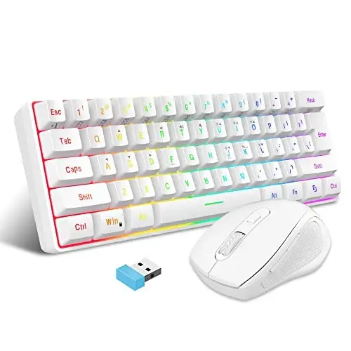 Snpurdiri 2.4G Wireless Gaming Keyboard and Mouse Combo, Include Small 60% Merchanical Feel Ergonomic Design Mini Wireless Mouse(White) - 1