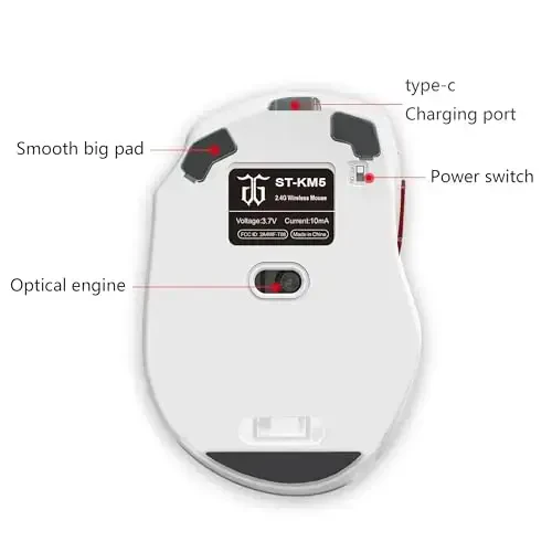 Snpurdiri 2.4G simsiz o'yin klaviatura va sichqoncha kombinatsiyasi, kichik 60% mexanik hissiyotli ergonomik dizayndagi mini simsiz sichqoncha (Oq) - 5