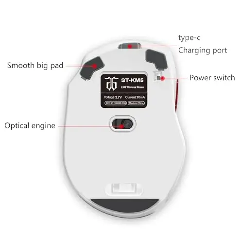 Snpurdiri 2.4G simsiz o'yin klaviatura va sichqoncha kombinatsiyasi, kichik 60% mexanik hissiyotli ergonomik dizayndagi mini simsiz sichqoncha (Oq) - 5