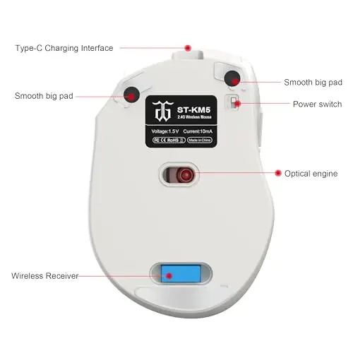 Snpurdiri 2.4G simsiz oʻyin klaviatura va sichqoncha kombinatsiyasi, Mini 60% mexanik RGB yoritgichli klaviatura, Ergonomik vertikal kichik simsiz sichqoncha (kulrang va oq) - 4