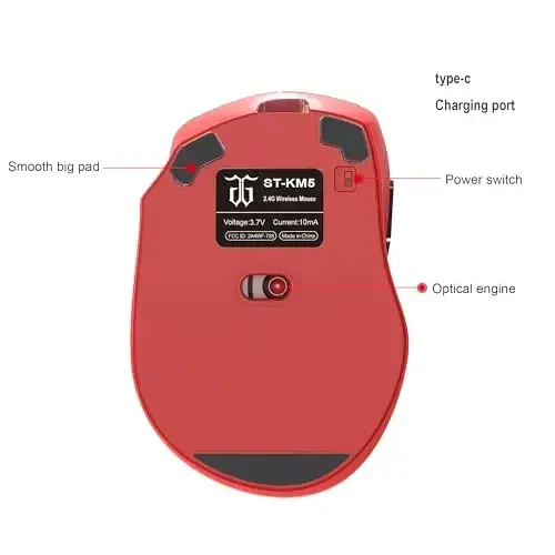 Snpurdiri 2.4G simsiz o'yin klaviatura va sichqoncha to'plami, Mini 60% mexanik klaviatura, Ergonomik vertikal kichik simsiz sichqoncha (Qizil va Qora) - 6