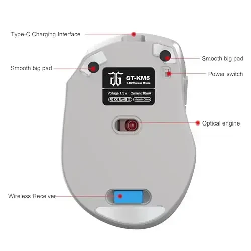Snpurdiri 2.4G simsiz o'yin klaviatura va sichqoncha to'plami, Mini 60% mexanik RGB yoritgichli klaviatura, Ergonomik vertikal kichik simsiz sichqoncha (Oq va kulrang) - 5