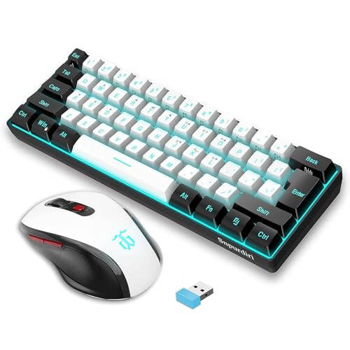 Snpurdiri 2.4G Wireless Gaming Keyboard and Mouse Combo, Include Mini 60% Mechanical Feel RGB Backlit Keyboard, Ergonomic Vertical Feel Small Wireless Mouse (Black and White) - 1