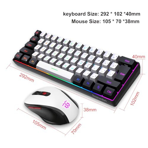 Snpurdiri 2.4G Wireless Gaming Keyboard and Mouse Combo, Include Mini 60% Mechanical Feel RGB Backlit Keyboard, Ergonomic Vertical Feel Small Wireless Mouse (Black and White) - 6