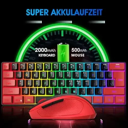 Snpurdiri 2.4G Wireless Gaming Keyboard and Mouse Combo, Include Mini 60% Merchanical Feel Keyboard, Ergonomic Vertical Feel Small Wireless Mouse(Red and Black) - 3