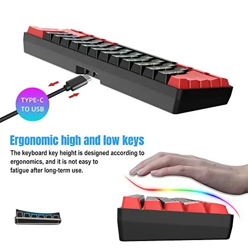 Snpurdiri 2.4G Wireless Gaming Keyboard and Mouse Combo, Include Mini 60% Merchanical Feel Keyboard, Ergonomic Vertical Feel Small Wireless Mouse(Red and Black) - 5